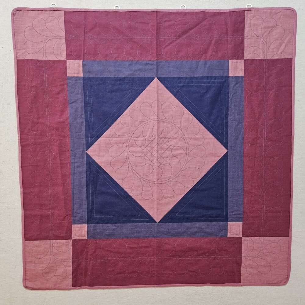 Handmade Quilted Wall Hanging 35x35 Burgundy Mauve Geometric Textile Art